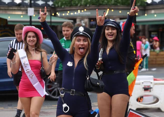 A group in police fancy dress on the Otley Run